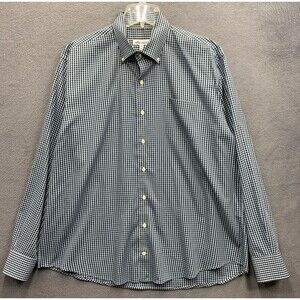 PETER MILLAR Mens XL Black Teal Gingham Check Button Down Long Sleeve Shirt